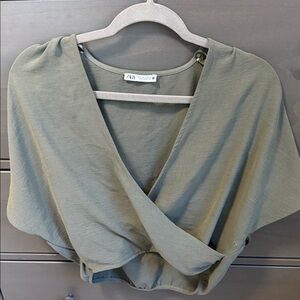 Zara Olive Green V-Neck Top